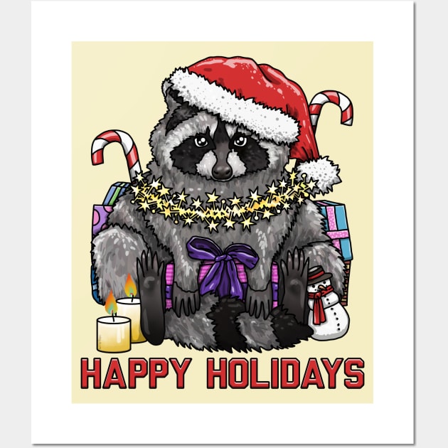 Happy Holidays Raccoon Wall Art by Art by Veya